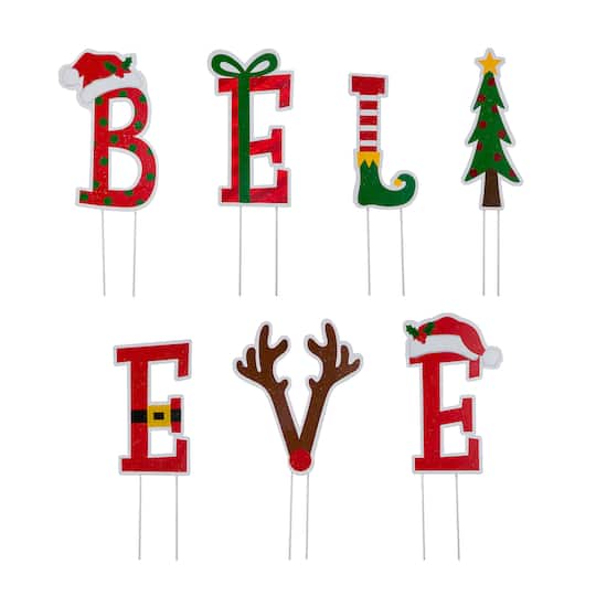 Glitzhome Believe Yard Stake or Wall Decor, Set of 7 - Multi